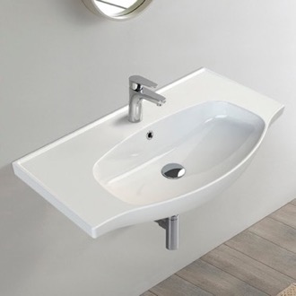 Bathroom Sink Rectangular White Ceramic Wall Mounted or Drop In Bathroom Sink CeraStyle 082400-U